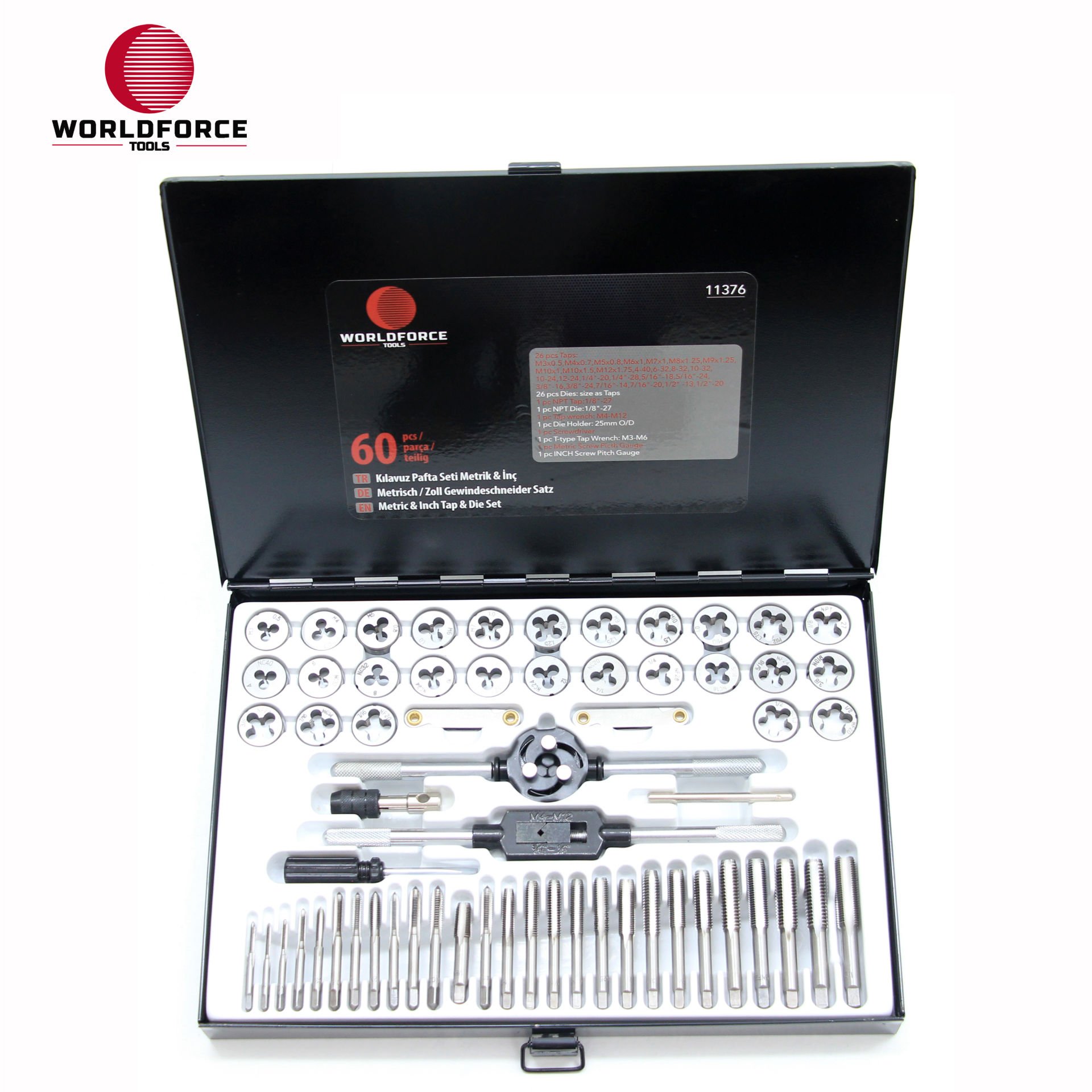 WORLDFORCE | Kılavuz Pafta Seti Metrik & İnç 60 Parça