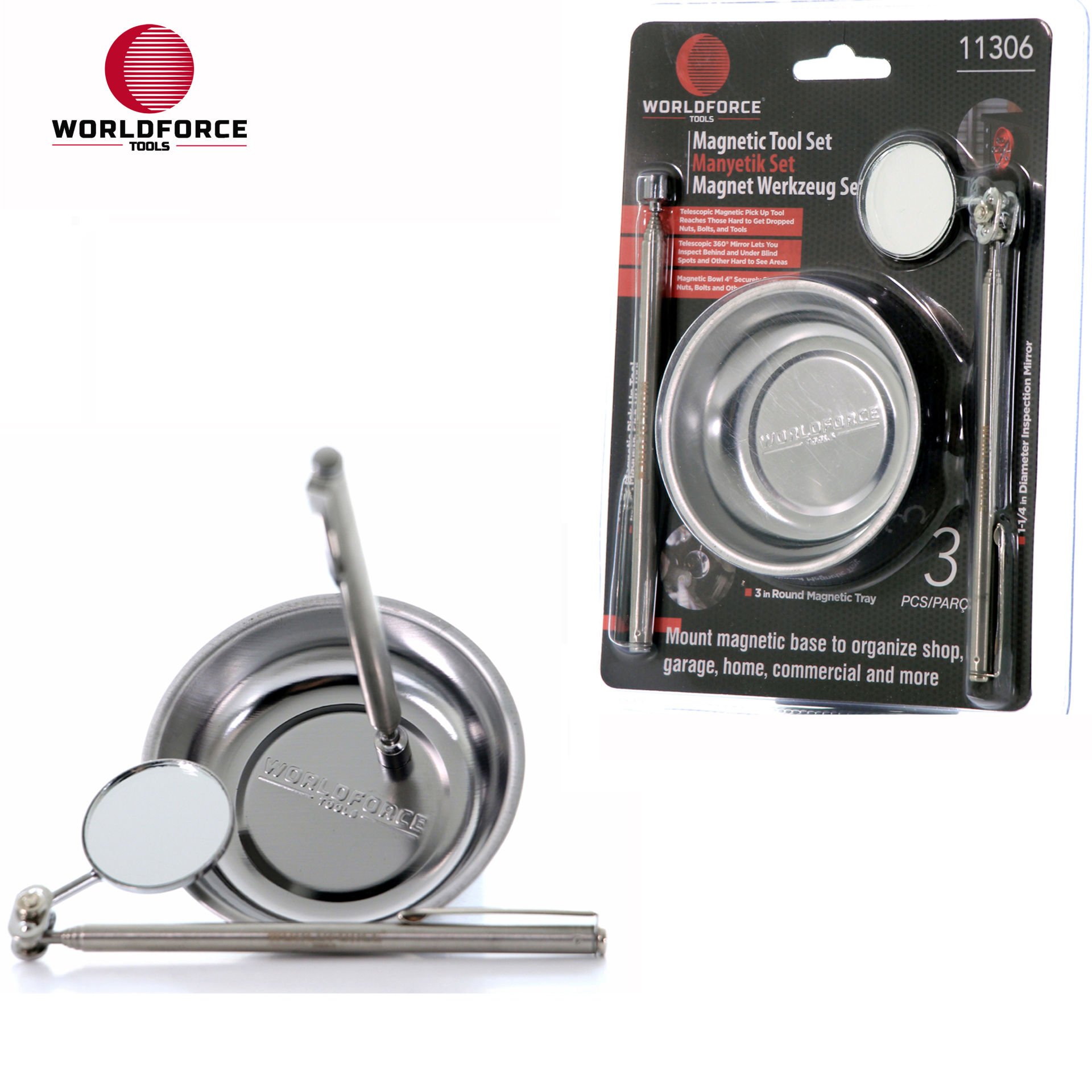 WORLDFORCE | Manyetik Set 3'lü (Tepsi + Çubuk + Ayna)