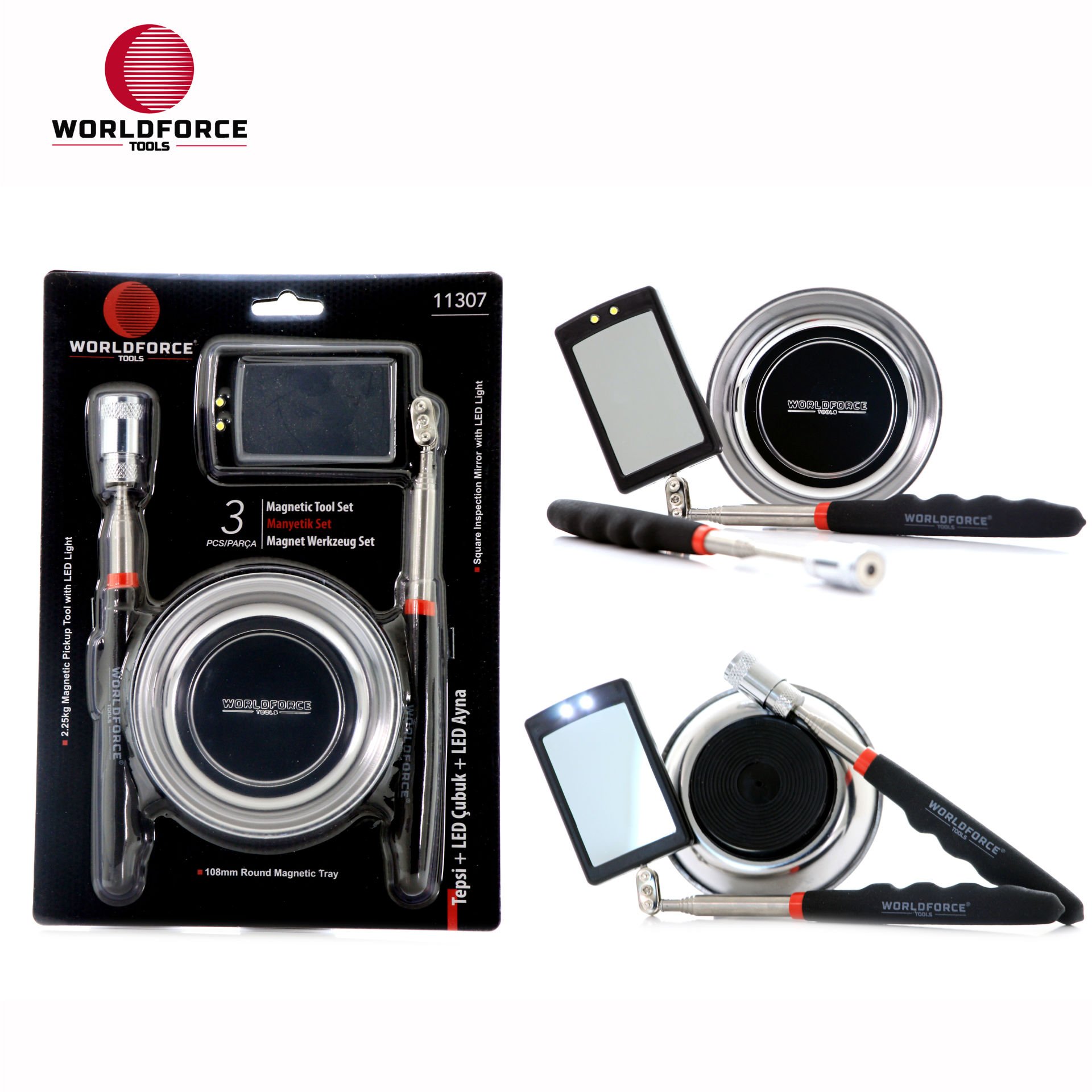 Manyetik Set 3\'lü (Tepsi + LED Çubuk + LED Ayna)