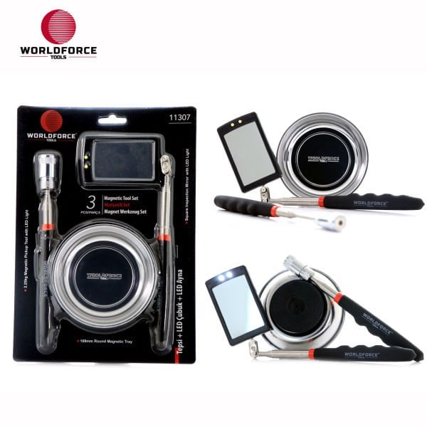 Manyetik Set 3\'lü (Tepsi + LED Çubuk + LED Ayna)