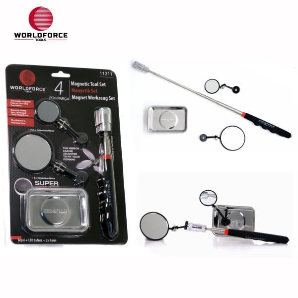 Manyetik Set 4\'lü (Tepsi + LED Çubuk + 2x Ayna)