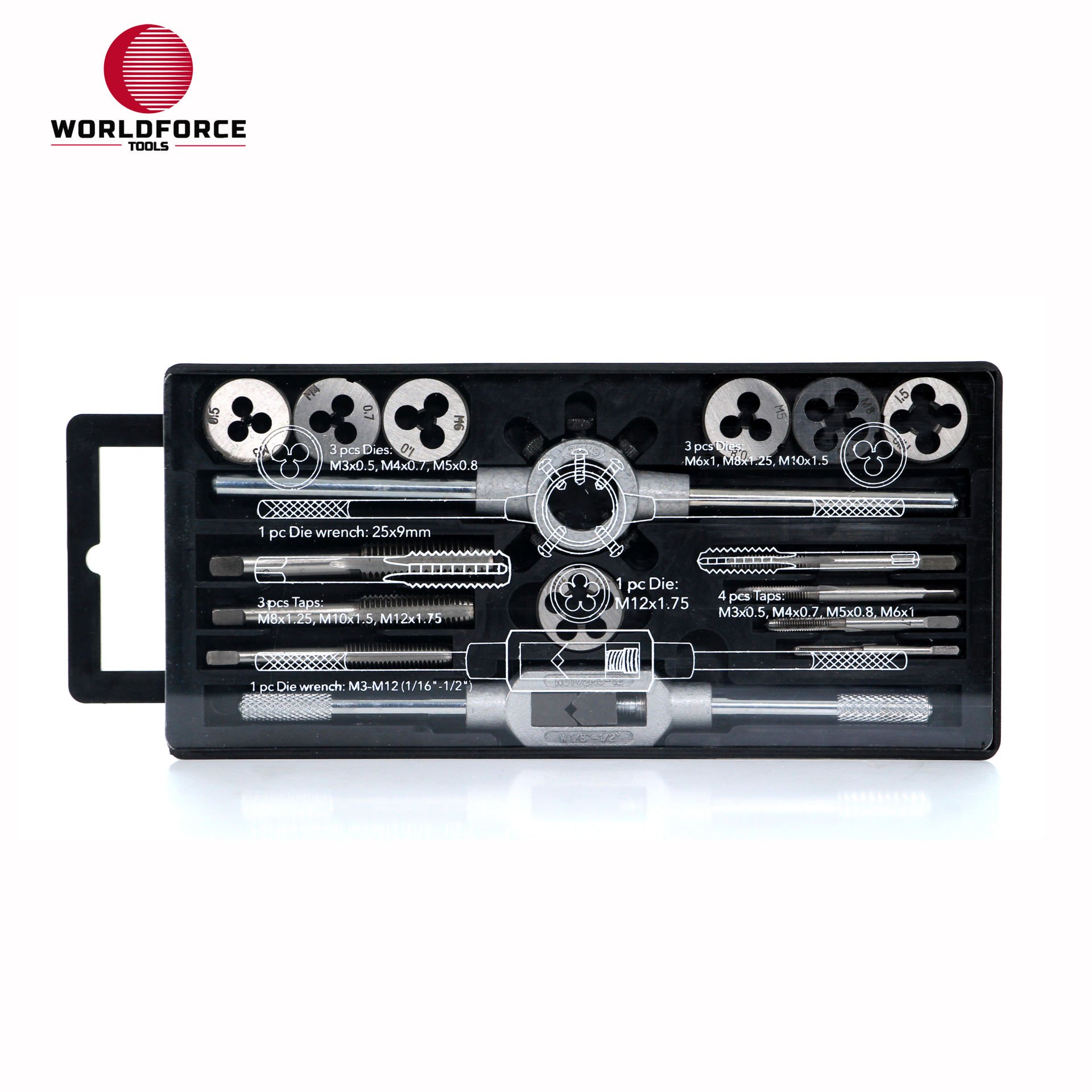 WORLDFORCE | Kılavuz Pafta Seti Metrik 16 Parça