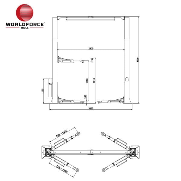Hidrolik Lift İki Sütunlu 4 Ton 380V Tam Otomatik Üstten Bağlantılı