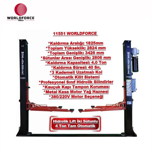 Hidrolik Lift İki Sütunlu 4 Ton 380/220V Tam Otomatik