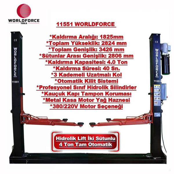 Hidrolik Lift İki Sütunlu 4 Ton 380/220V Tam Otomatik