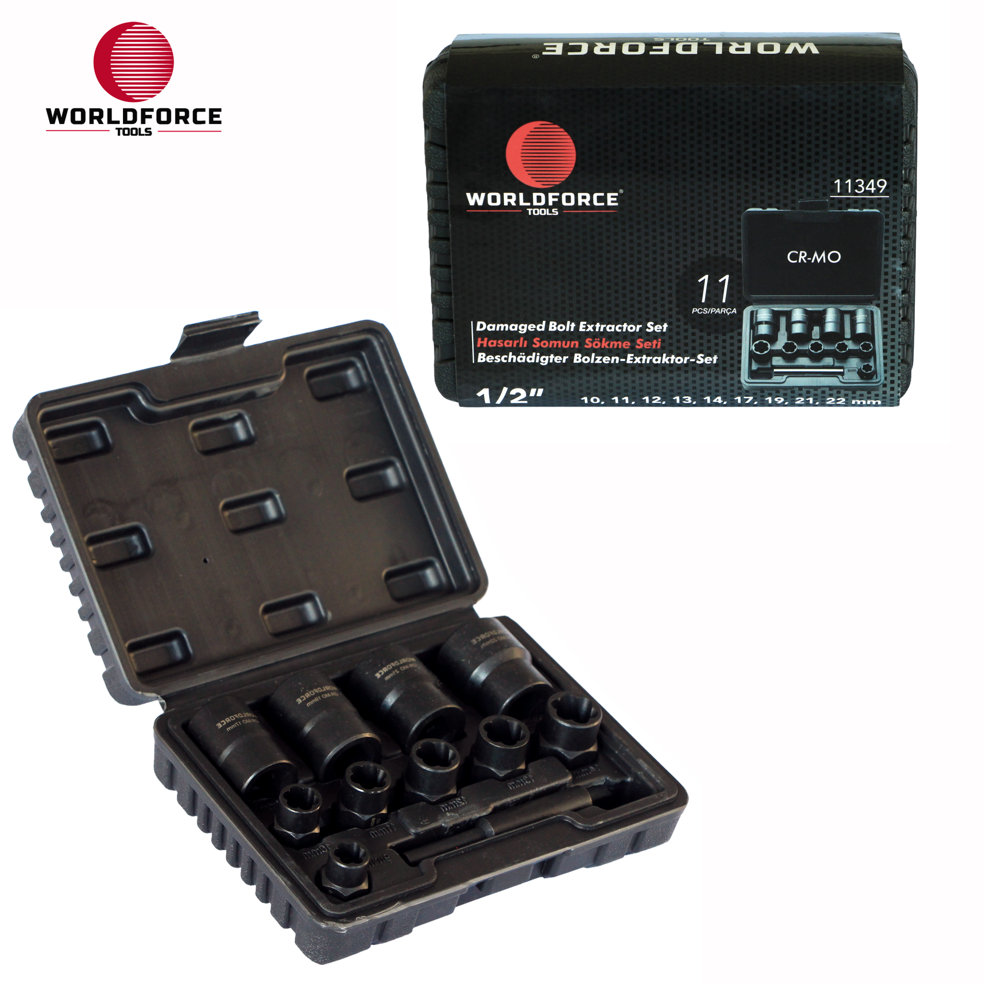 Hasarlı Somun Sökme Seti 11 Parça 1/2’’ (10,11,12,13,14,17,19,21,22mm)