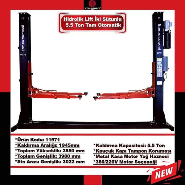Hidrolik Lift İki Sütunlu 5.5 Ton 380/220V Tam Otomatik