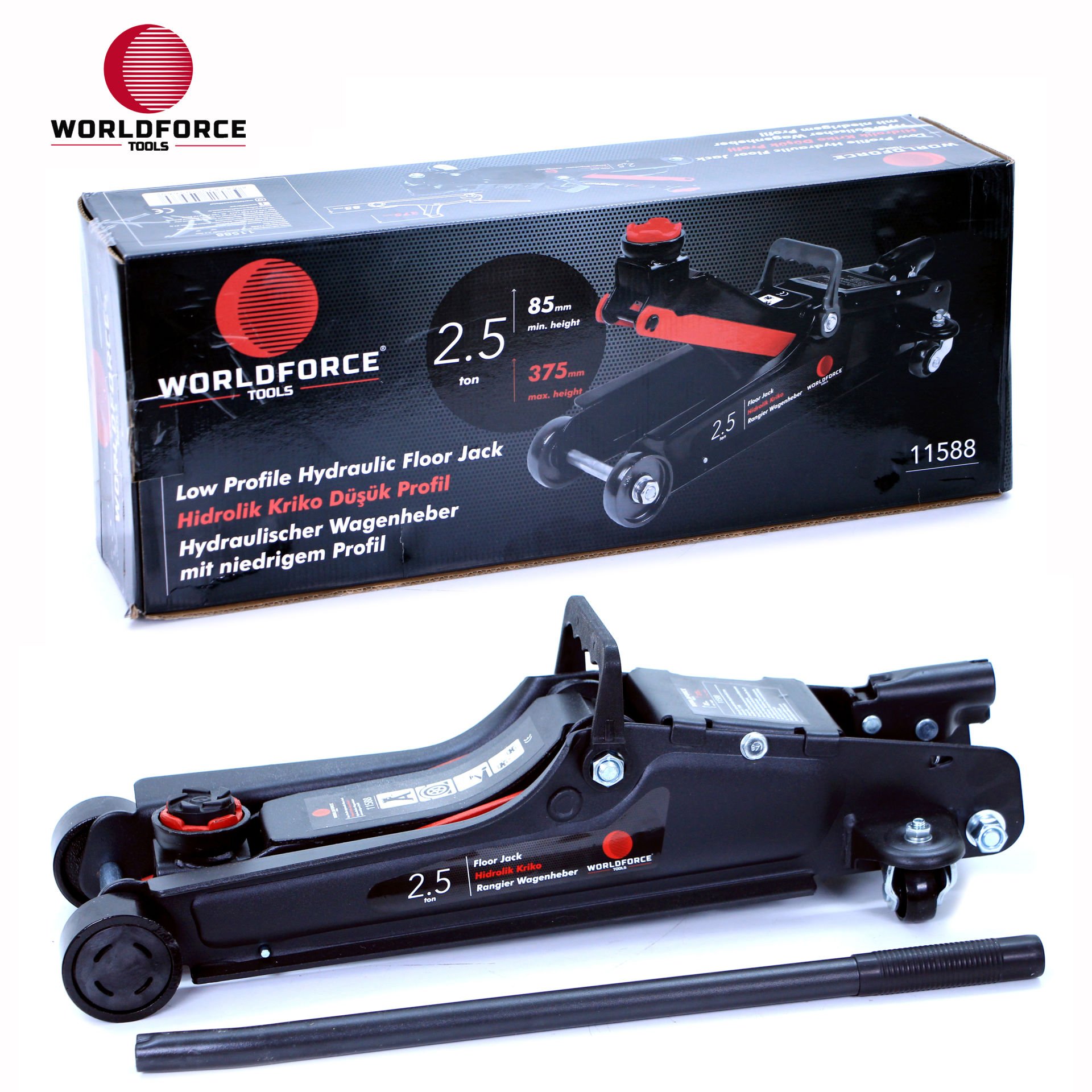 WORLDFORCE | Hidrolik Kriko 2.5 Ton Düşük Profil (Uzun Şase)