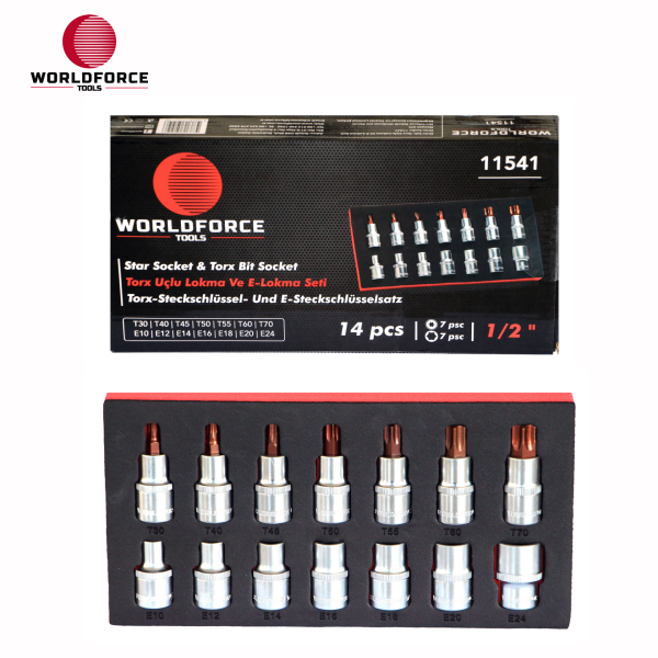 Torx Uçlu Lokma Ve E Lokma Seti 14 Parça 1/2'' (E10-E24, T30-T70)