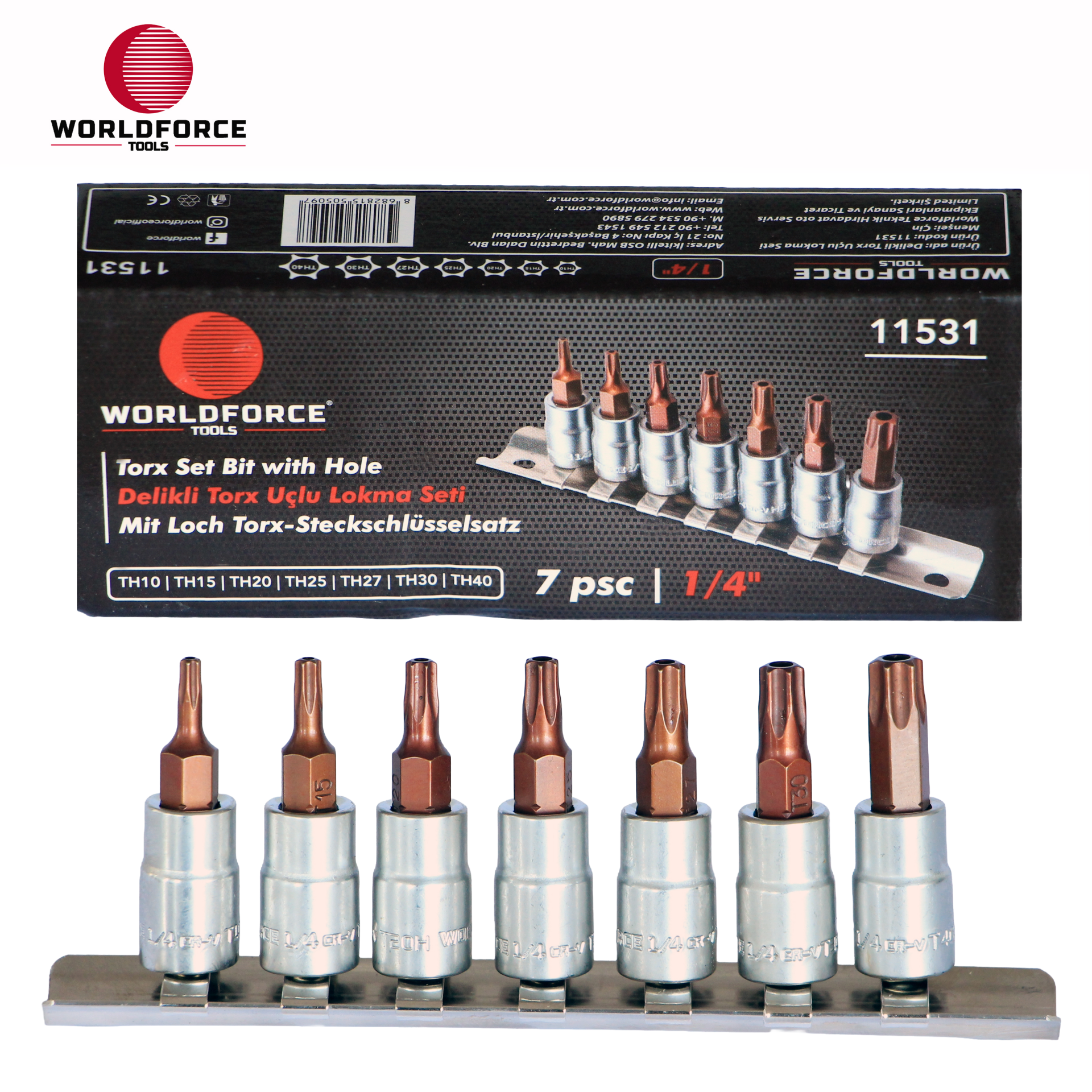 Delikli Torx Uçlu Lokma Seti 7 Parça 1/4'' (TH10,TH15,TH20,TH25,TH27,TH30,TH40)