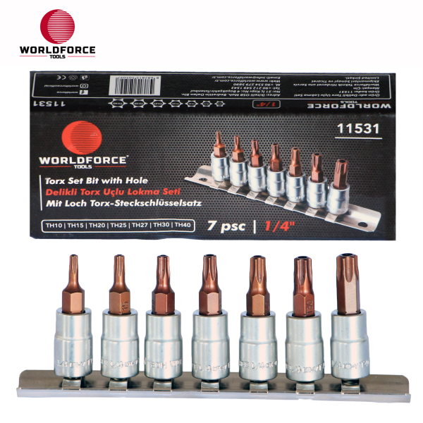 Delikli Torx Uçlu Lokma Seti 7 Parça 1/4'' (TH10,TH15,TH20,TH25,TH27,TH30,TH40)