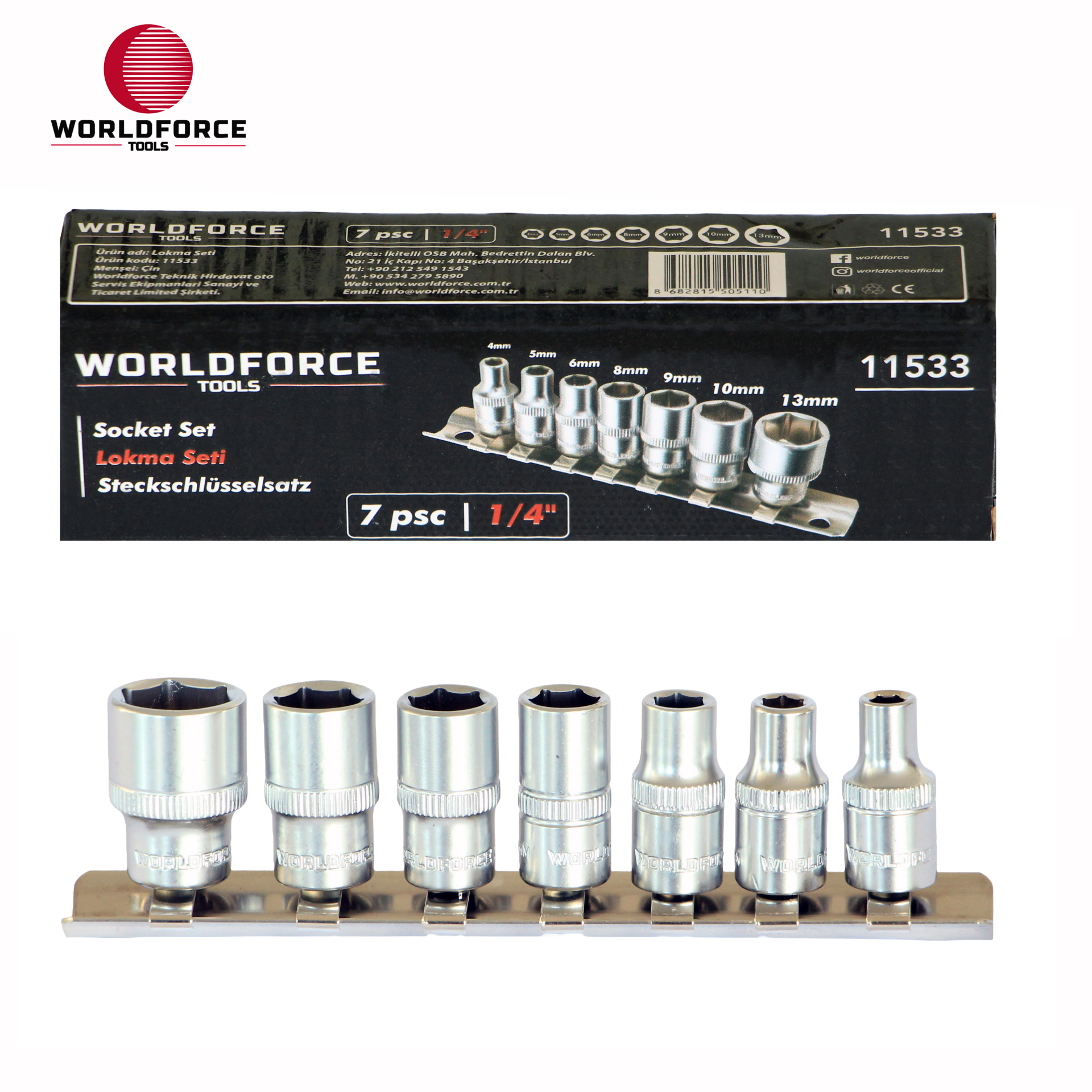 Lokma Seti 7 Parça 1/4'' 6 Köşe (4,5,6,8,9,10,13mm)