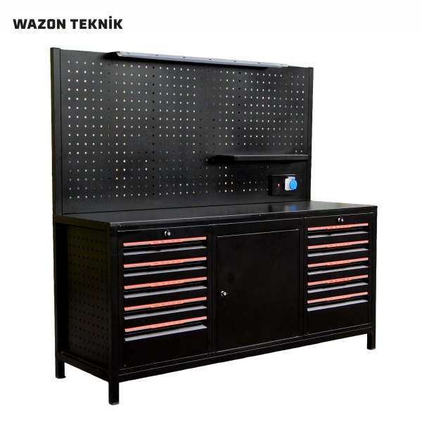 Çalışma Masası 2 Metre (10 Çekmeceli+1 Dolaplı) Siyah