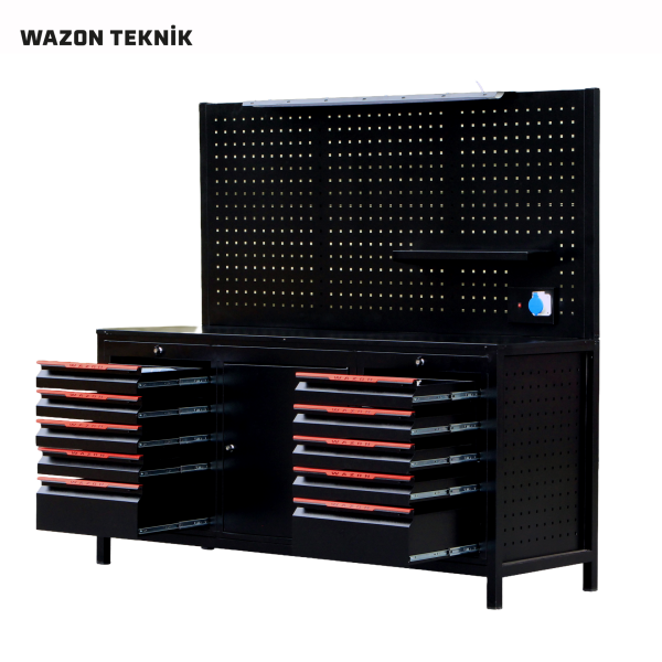 Çalışma Masası 2 Metre (10 Çekmeceli+1 Dolaplı) Siyah