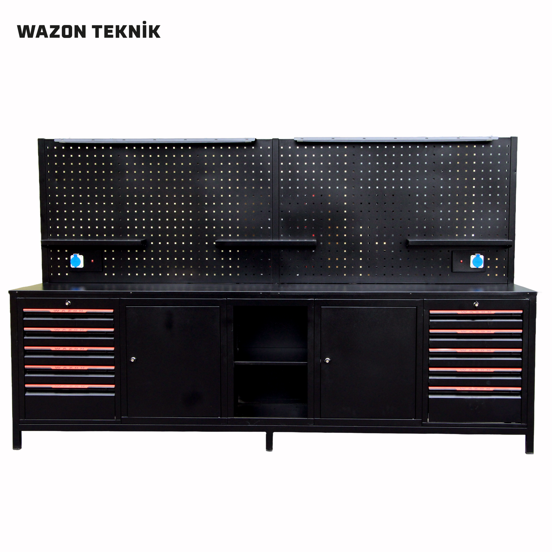 Çalışma Masası 3 Metre (10 Çekmeceli+2 Dolaplı) Siyah